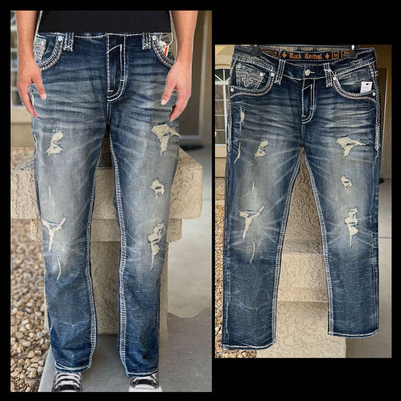 Rock Revival Remi RP3786J200 Straight Jeans Size: 36"waist x 34"Inseam - Picture 2 of 9